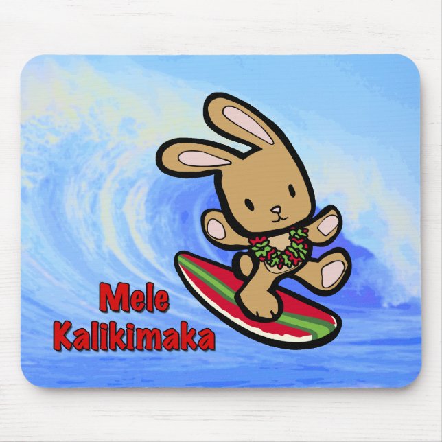 Mousepad Cartoon de Férias Bunny Surfing no Havaí (Frente)