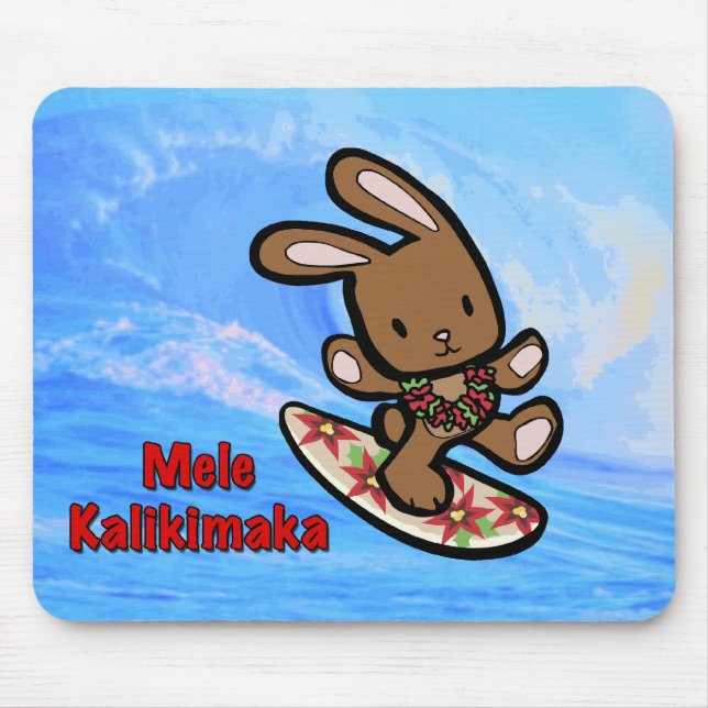 Mousepad Cartoon de Férias Bunny Surfing no Havaí (Frente)