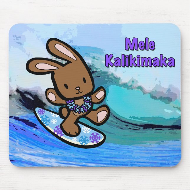 Mousepad Cartoon de Férias Bunny Surfing no Havaí (Frente)