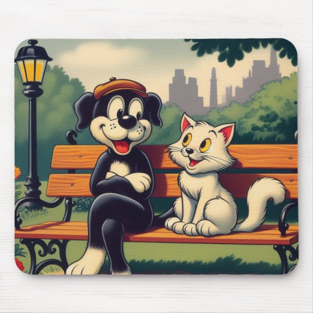 Mousepad Cartoon de gato/cão, bonito, vintado (Frente)