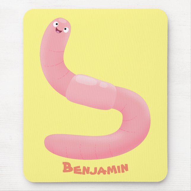 Mousepad Cartoon de minhoca rosa-branca (Frente)