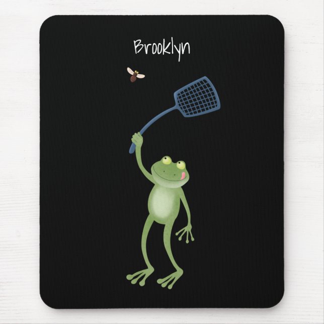 Mousepad Cartoon de mosca verde-sapo engraçado (Frente)