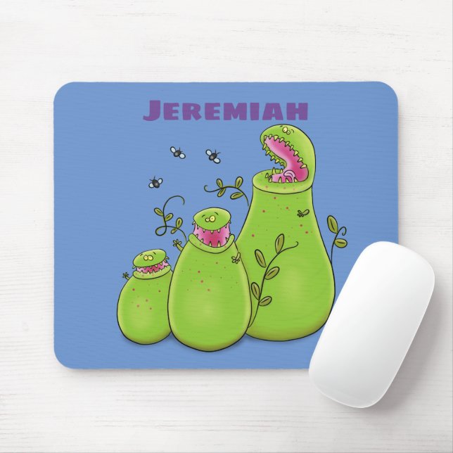 Mousepad Cartoon de plantas carnívoras verdes e engraçadas (Com mouse)