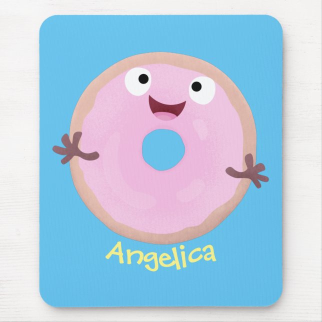 Mousepad Cartoon de rosquinha rosa-claro e bonito (Frente)