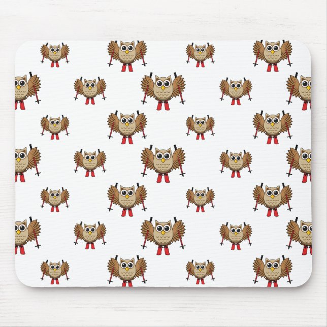 Mousepad Cartoon de Skiing Coruja (Frente)