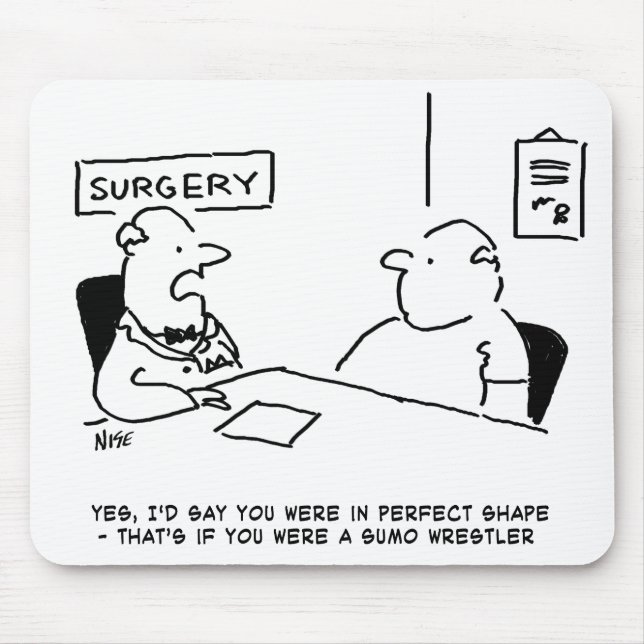 Mousepad Cartoon de Sumo sobre Obesidade Médica e de Doente (Frente)