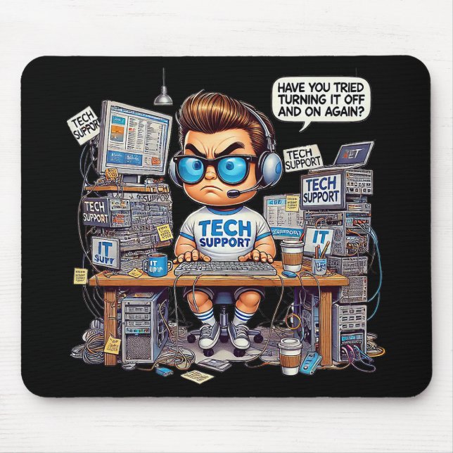 Mousepad Cartoon de suporte técnico engraçado (Frente)