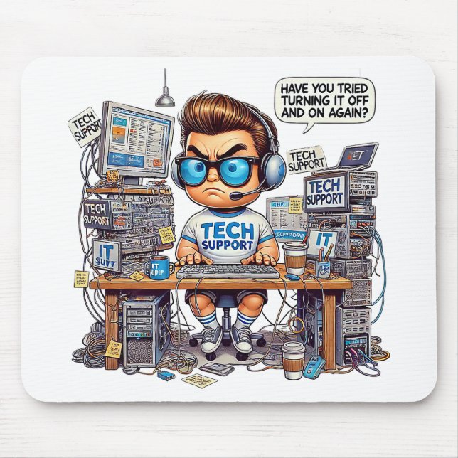 Mousepad Cartoon de suporte técnico engraçado (Frente)