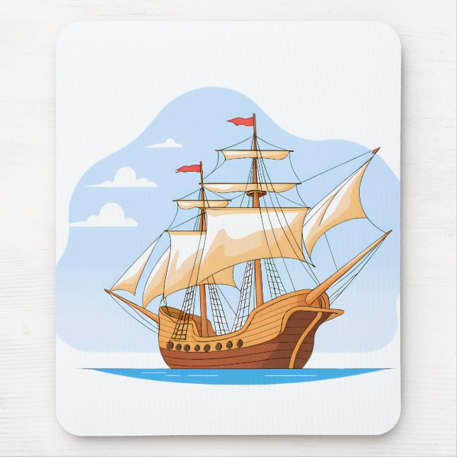Mousepad Cartoon Galleon Sailing on Blue Water (Frente)