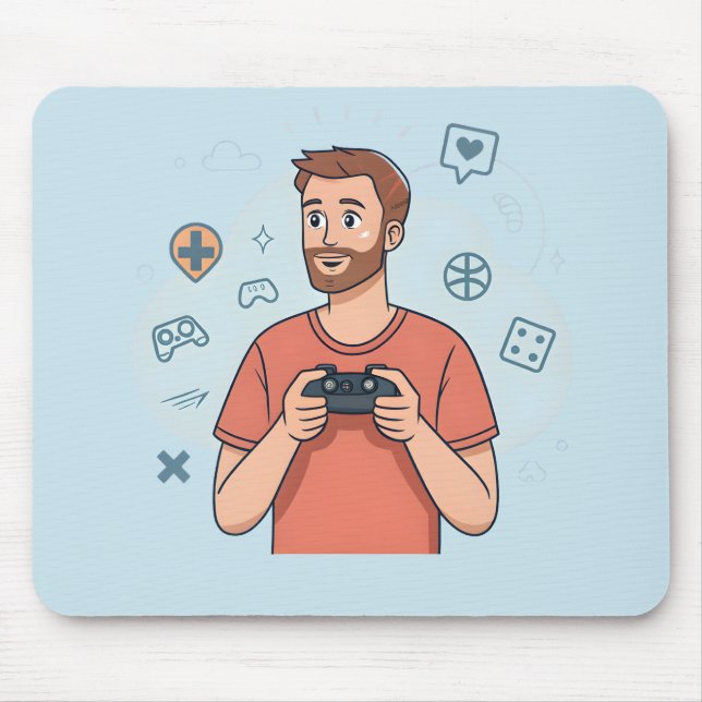 Mousepad Cartoon Gamer Character Illustration (Frente)