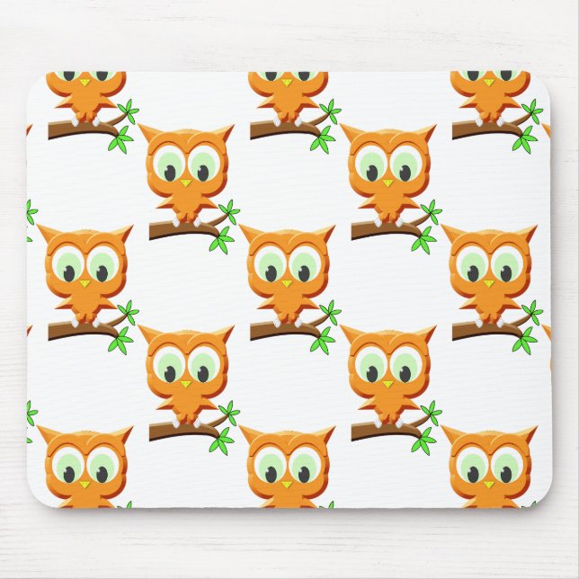 Mousepad Cartoon Little Owl No Padrão De Ramificação (Frente)