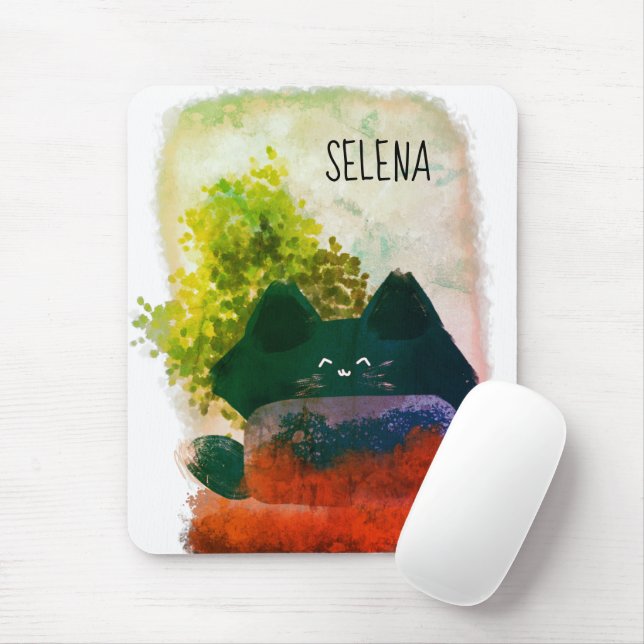 Mousepad Cartoon na moda Cute Oculto Fluffy Blue Cat (Com mouse)