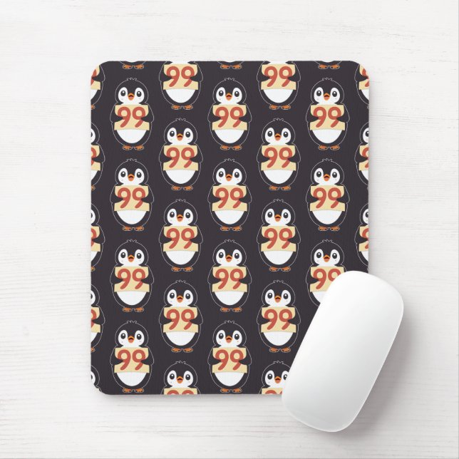 Mousepad Cartoon Penguin Holding Number 99 (Com mouse)