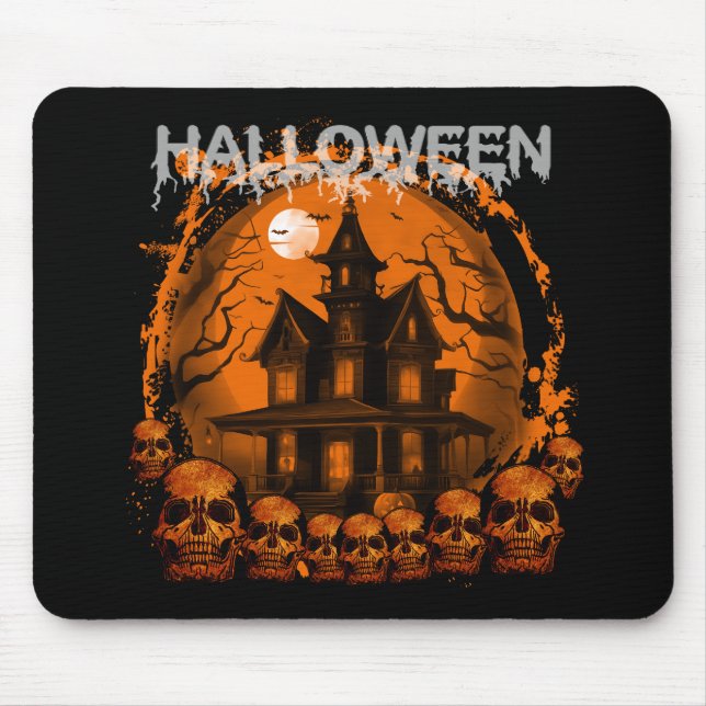 MOUSEPAD CASA ASSOMBRADA ASSUSTADORA DO HALLOWEEN CRÂNIOS (Frente)