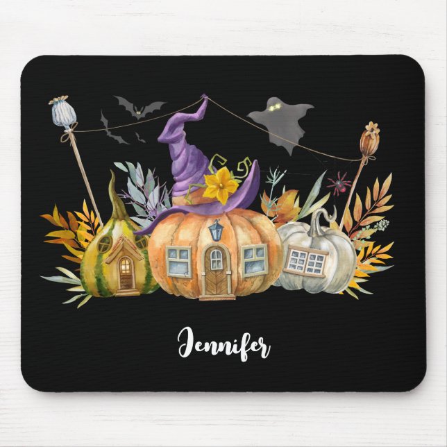 Mousepad Casa de Abóbora Assombrada com Fantasma e Morcegos (Frente)