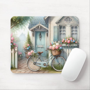 Mousepad Casa de Bicicleta Azul com Cesto de Flores da Prim
