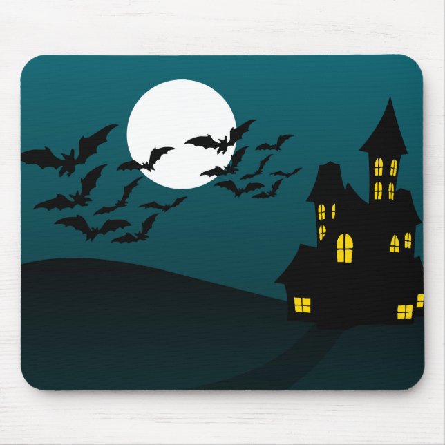 Mousepad Casa de Halloween bonita com morcegos (Frente)