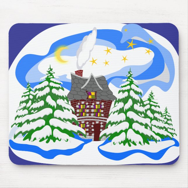 Mousepad Casa de inverno na floresta (Frente)