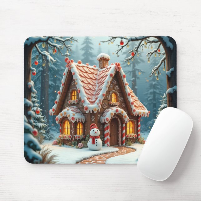 Mousepad Casa de Natal de Pão de Mel com um Boneco de Neve  (Com mouse)