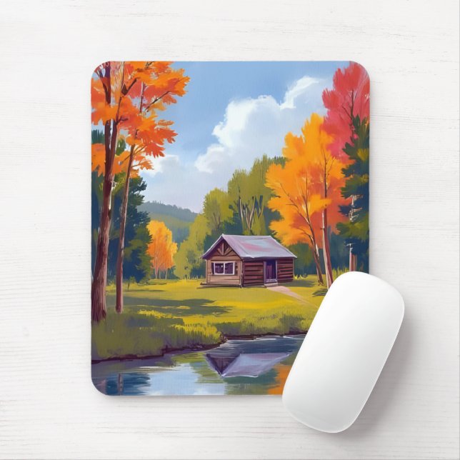 Mousepad Casa de Outono à Beira do Lago (Com mouse)