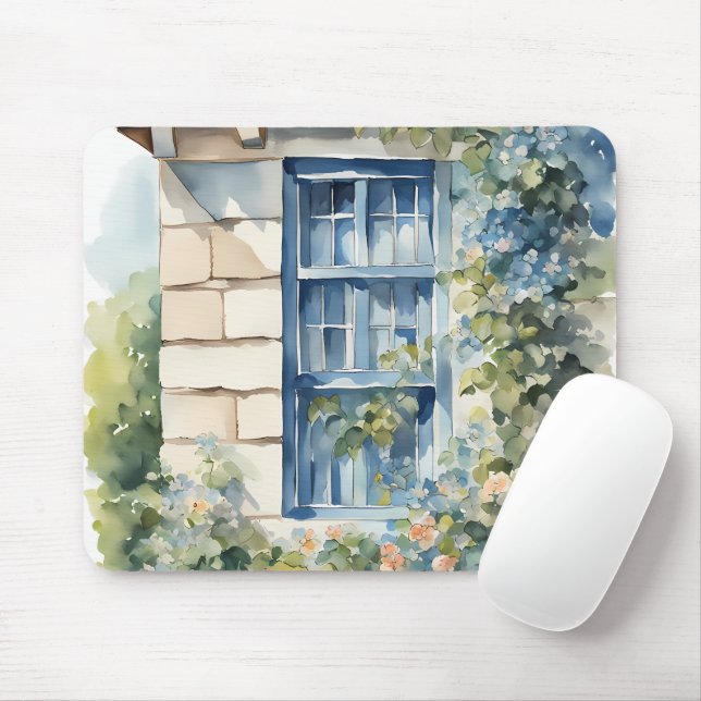 Mousepad Casa de Pedra Azul com Trepadeiras na Janela (Com mouse)