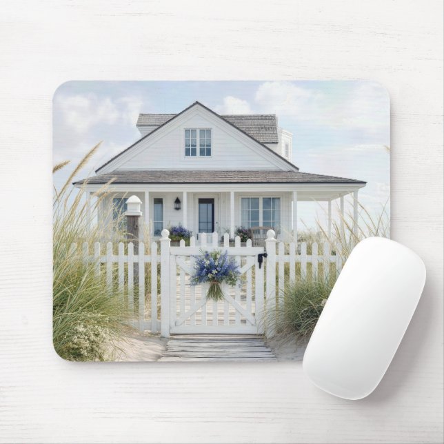 Mousepad Casa de Praia Branca em Grama de Duna (Com mouse)