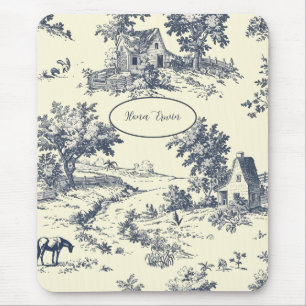 Mousepad Casa Farmária Francesa Personalizada Toile Azul de