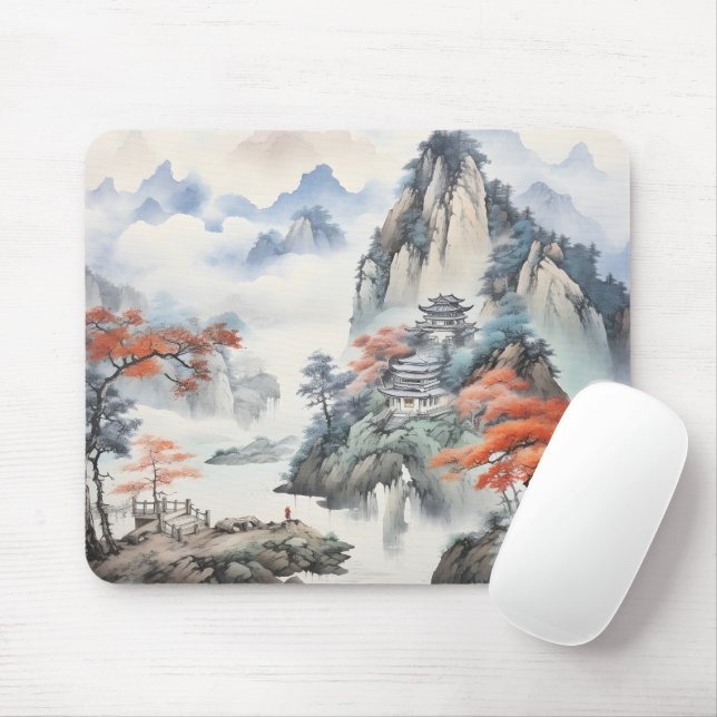 Mousepad Casa na Montanha Arte Chinesa (Com mouse)