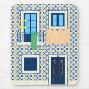 Mousepad Casa portuguesa Lisboa com azulejos e aves