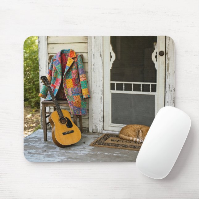 Mousepad Casaco de Muitas Cores com Violão e Gato (Com mouse)