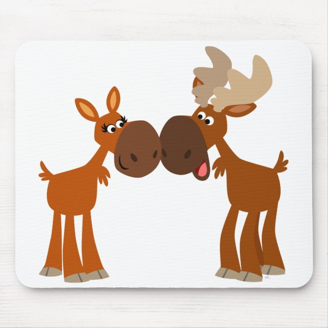 Mousepad Casal bonito dos alces dos desenhos animados no (Frente)