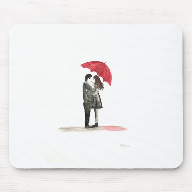 Mousepad Casal de amor com guarda-chuva vermelha (Frente)