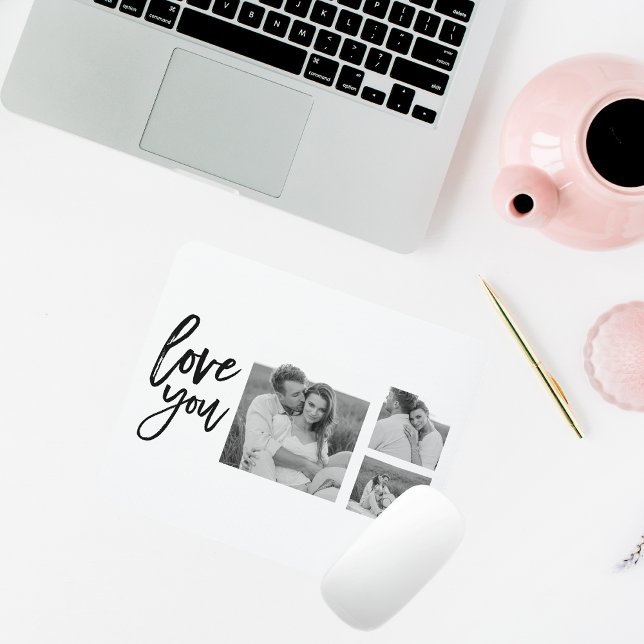 Mousepad Casal de Colagem Moderna Foto e Amo-Te Bonito Pres (Criador carregado)