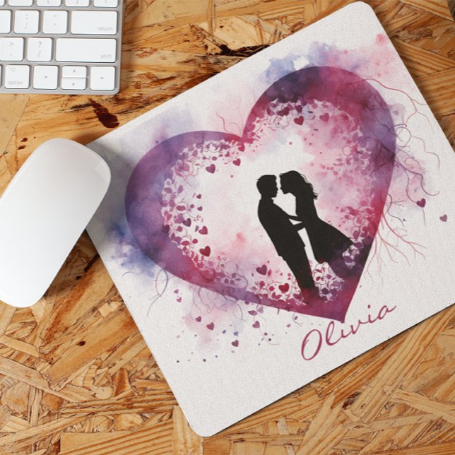 Mousepad Casal De Dia de os namorados De Aquarela Personali (Criador carregado)