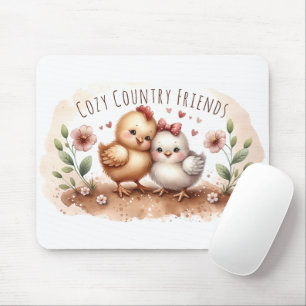 Mousepad Casal de Franguinhos Caprichosos Aquarela Cottagec