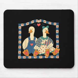 Mousepad Casal de Ganso Retro Dia dos Namorados Pato Engraç