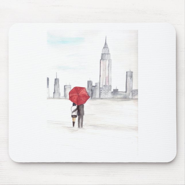 Mousepad Casal de guarda-chuva vermelho Nova Iorque, Trendê (Frente)