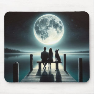 Mousepad Casal e Cachorro sob lua cheia