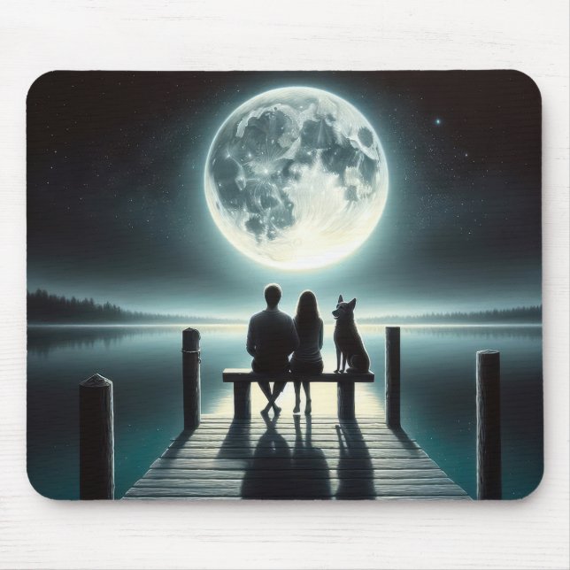 Mousepad Casal e Cachorro sob lua cheia (Frente)