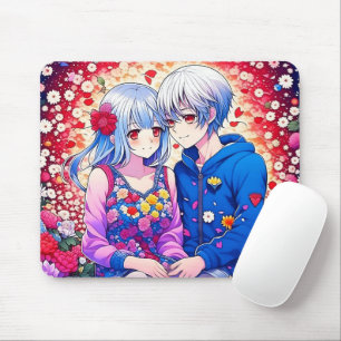 Mousepad Casal, Flores e Corações de Animes