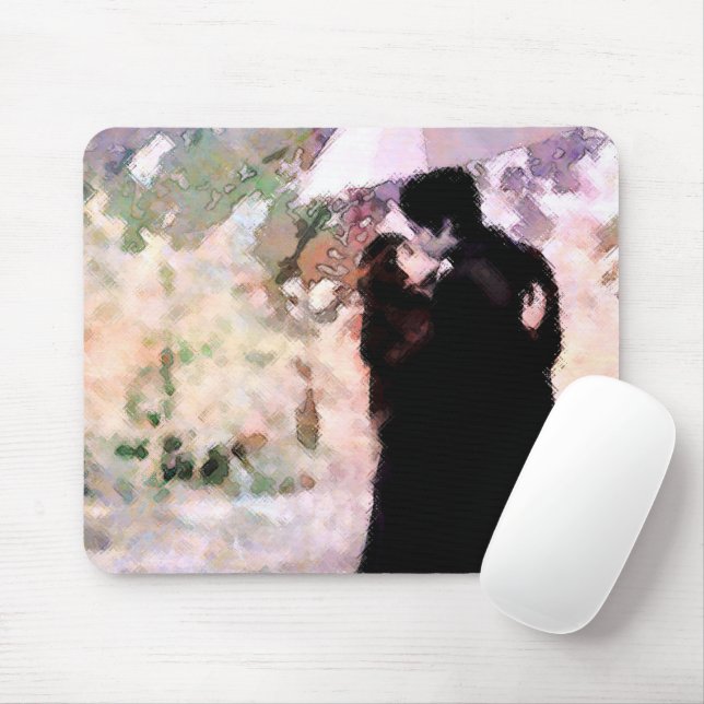 Mousepad Casal no Amor Beijando na Chuva Abstrato (Com mouse)