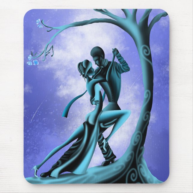 Mousepad Casal romântico dançando o tango azul (Frente)