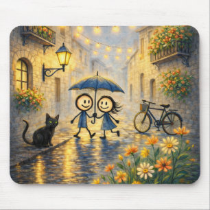 Mousepad Casal Romântico na Rua Chuvosa Suporte de Mouse co