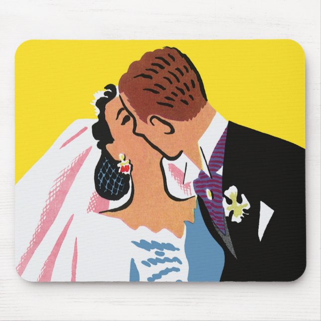 Mousepad Casamento Antigo, Noivos Recém-Casados Beijando (Frente)