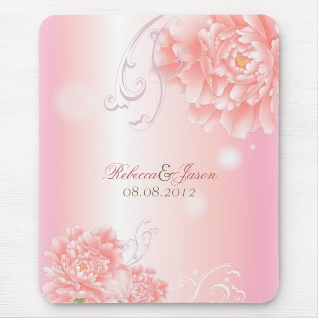 Mousepad Casamento cor-de-rosa botânico da peônia do (Frente)