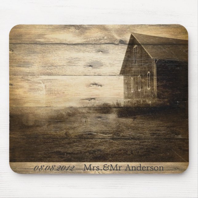 Mousepad Casamento de madeira do celeiro do celeiro rústico (Frente)