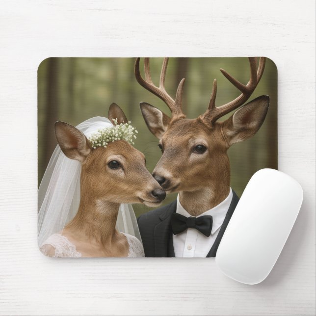 Mousepad Casamento de Veado e Corça na Floresta (Com mouse)