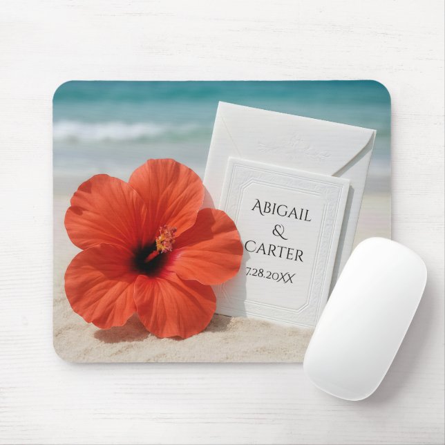 Mousepad Casamento na Praia com Flor de Hibisco (Com mouse)