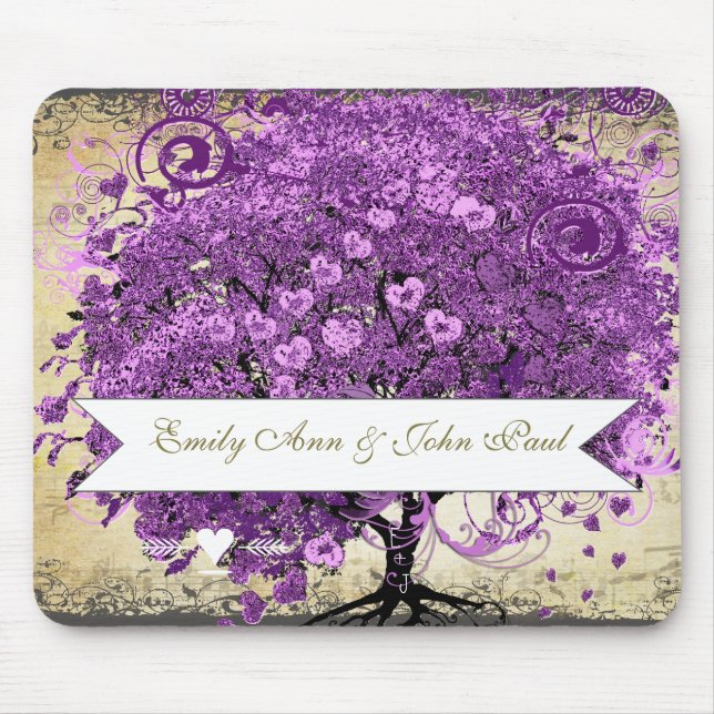 Mousepad Casamento Roxo Roxo-Romântico Folha do Coração (Frente)