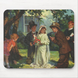 Mousepad Casamento vintage, Crianças Fingem Noiva e Noiva
